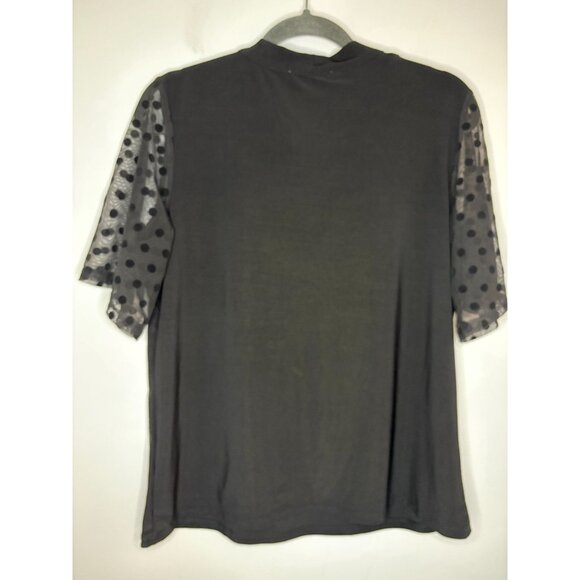 NINE WEST NEW Blouse Womens M Black Polka Dot Sheer Tie Short Slv Flowy - Picture 2 of 8